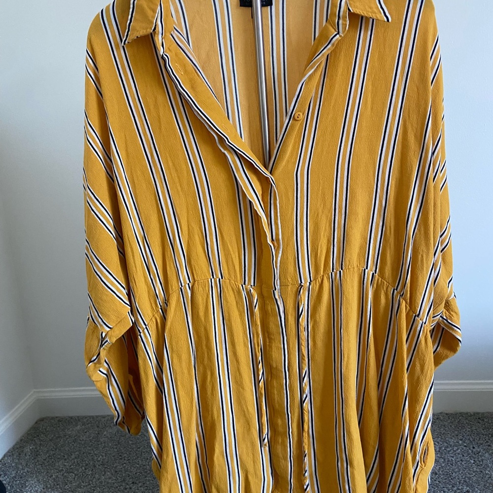 Topshop Yellow Striped Button Down Shirt